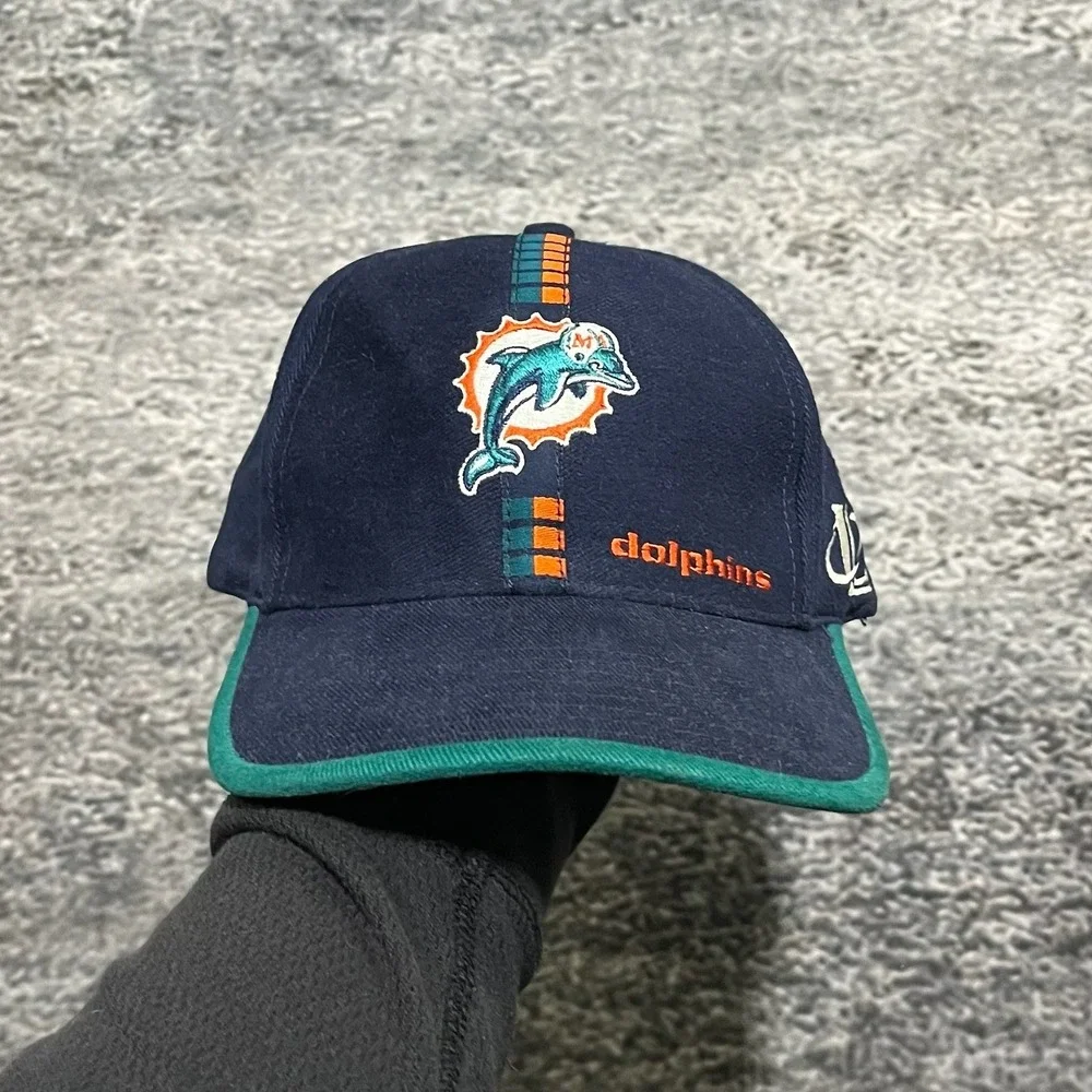 Vintage 90s Miami Dolphins Logo Athletic Hat NFL Blue Embroidered Adjustable Cap